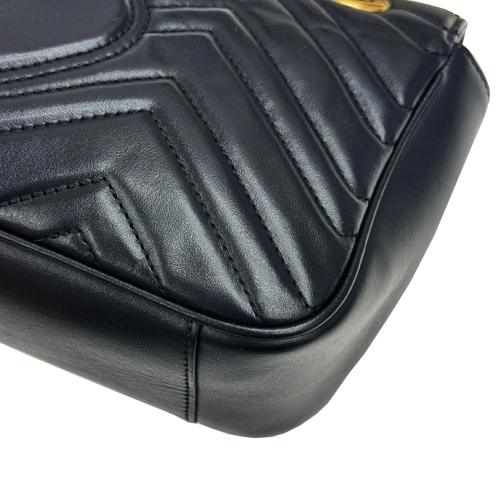 Gucci Quilted Leather Black GG Shoulder Bag Marmont - Picture 8 of 10